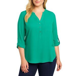Kenneth Cole Reaction Women’s Green Roll-Tab Sleeve Blouse | Size XL
